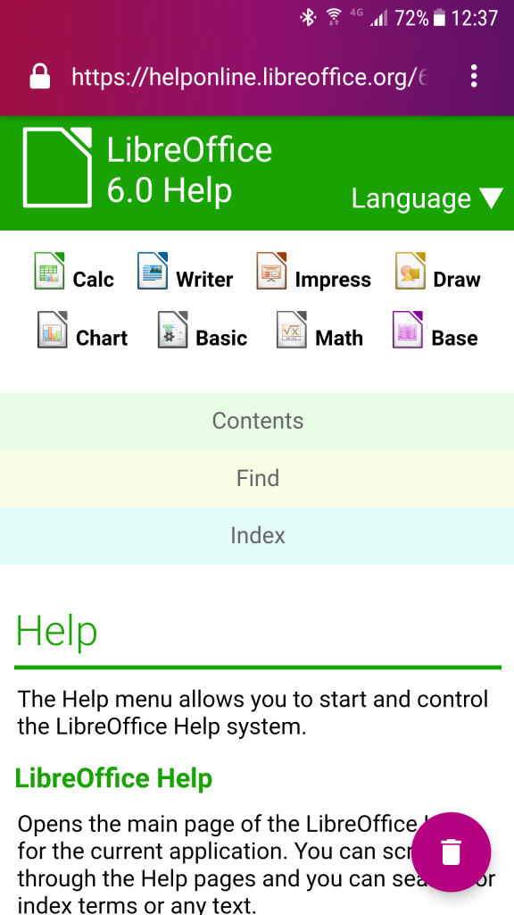 Mobile view of LibreOffice 6 helponline