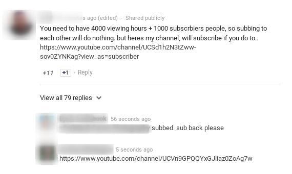 Comments on YouTube Creators Blog after YouTube Video Monetization Criteria Update